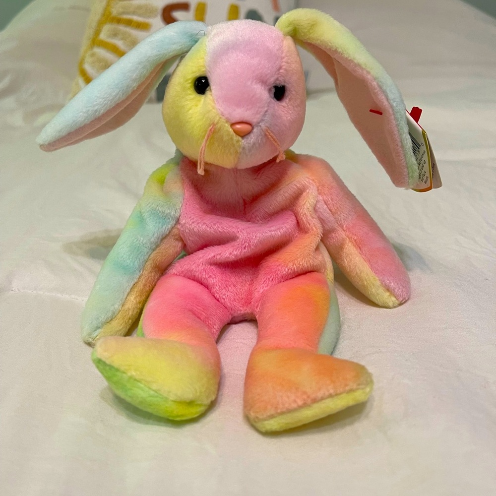 🌈🐰 Ty Original Beanie Baby – Hippie the Tie-Dye Bunny (1998 / Tag Error)